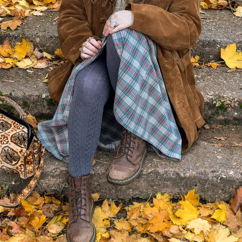 Grannies Cable Knit Wool Tights V2 - Slate