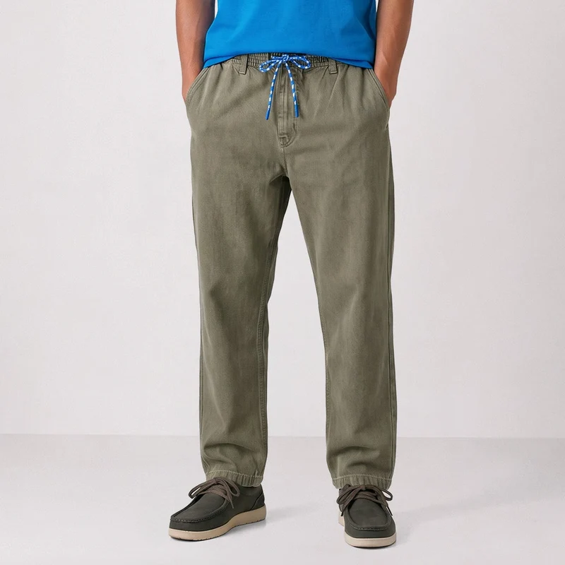 Pantalon coton twill texturé taille élastiquée taupe 549 SBPLAY