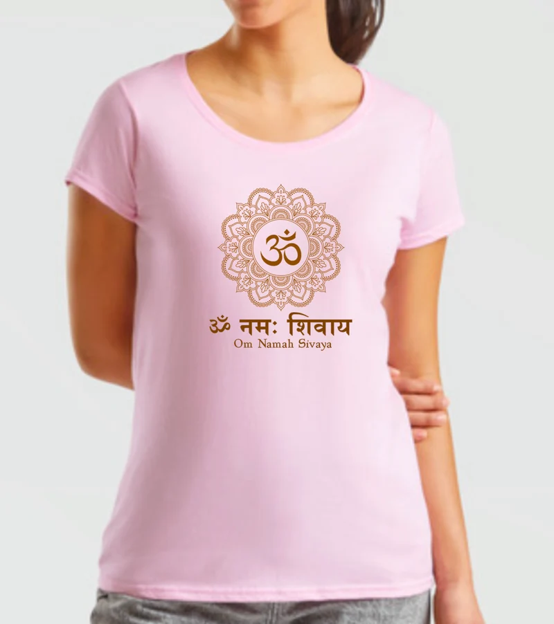 T-shirt de yoga en coton rose Om Namah Sivaya pour femme