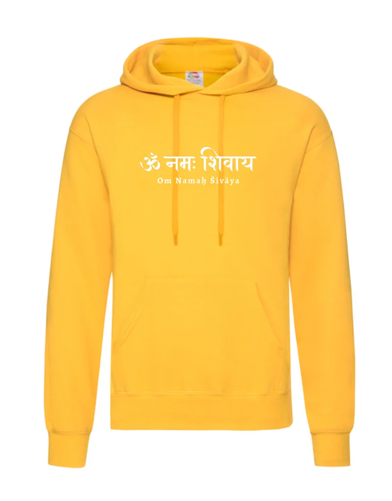Sweat à capuche de yoga unisexe pour homme, jaune - avec OM Namah Sivaya en sanskrit