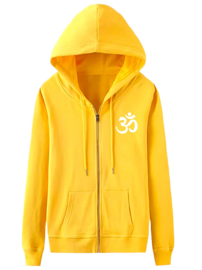 Veste à capuche zippée de yoga unisexe pour homme - Jaune avec symbole OM