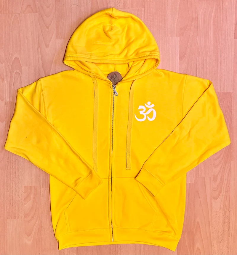 Veste à capuche zippée de yoga unisexe pour homme - Jaune avec symbole OM