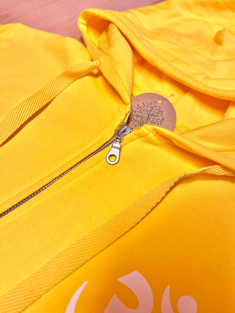 Veste à capuche zippée de yoga unisexe pour homme - Jaune avec symbole OM