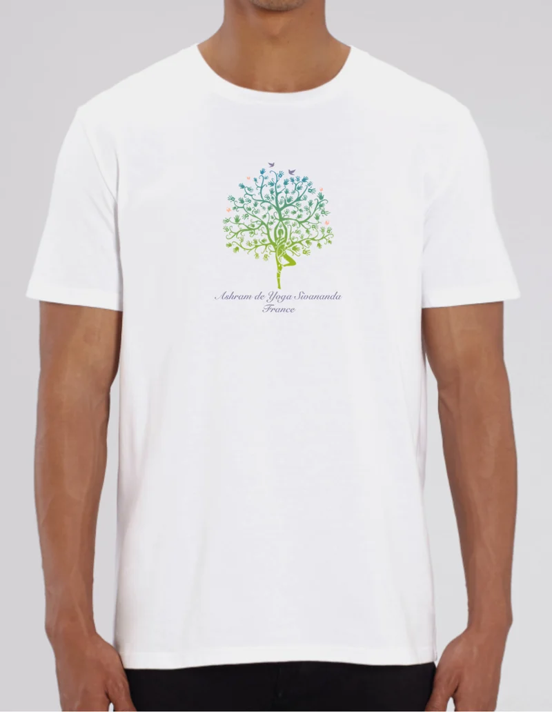 T-shirt de yoga unisexe 100 % coton standard pour homme, blanc (Ashram Tree)