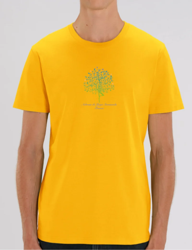 T-shirt de yoga unisexe 100 % coton standard pour homme, jaune (Ashram Tree)