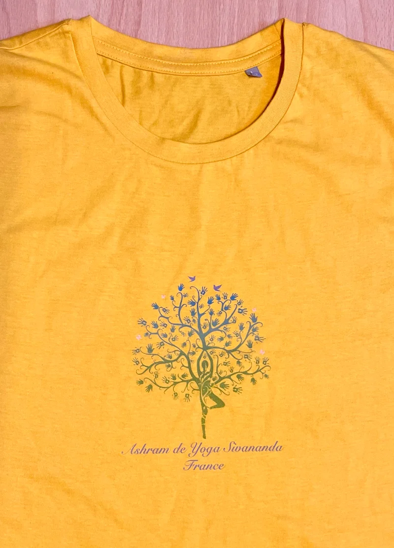 T-shirt de yoga unisexe 100 % coton standard pour homme, jaune (Ashram Tree)