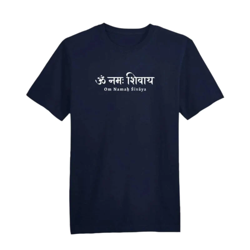 T-shirt de yoga unisexe en coton bleu marine pour homme - Om Namah Sivaya