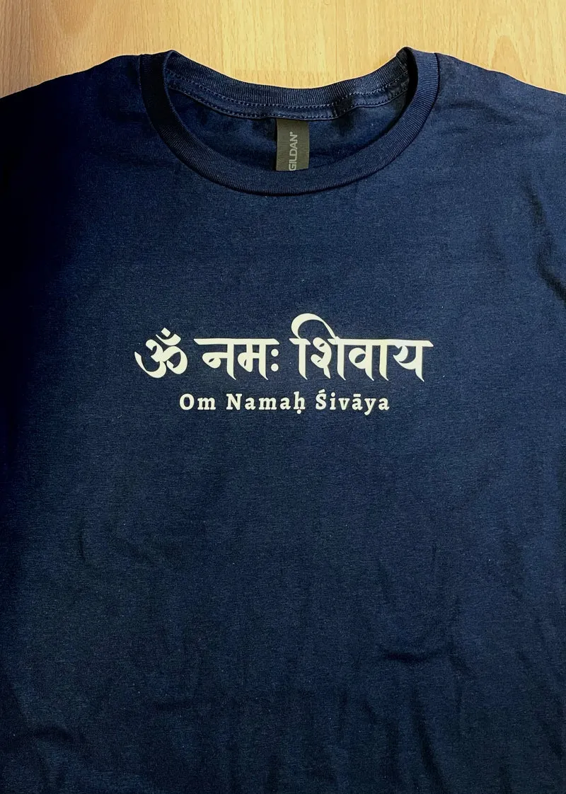 T-shirt de yoga unisexe en coton bleu marine pour homme - Om Namah Sivaya