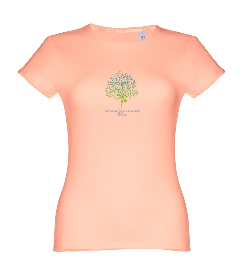 T-shirt de yoga coupe slim en coton standard pour femmes avec arbre Ashram - ROSE
