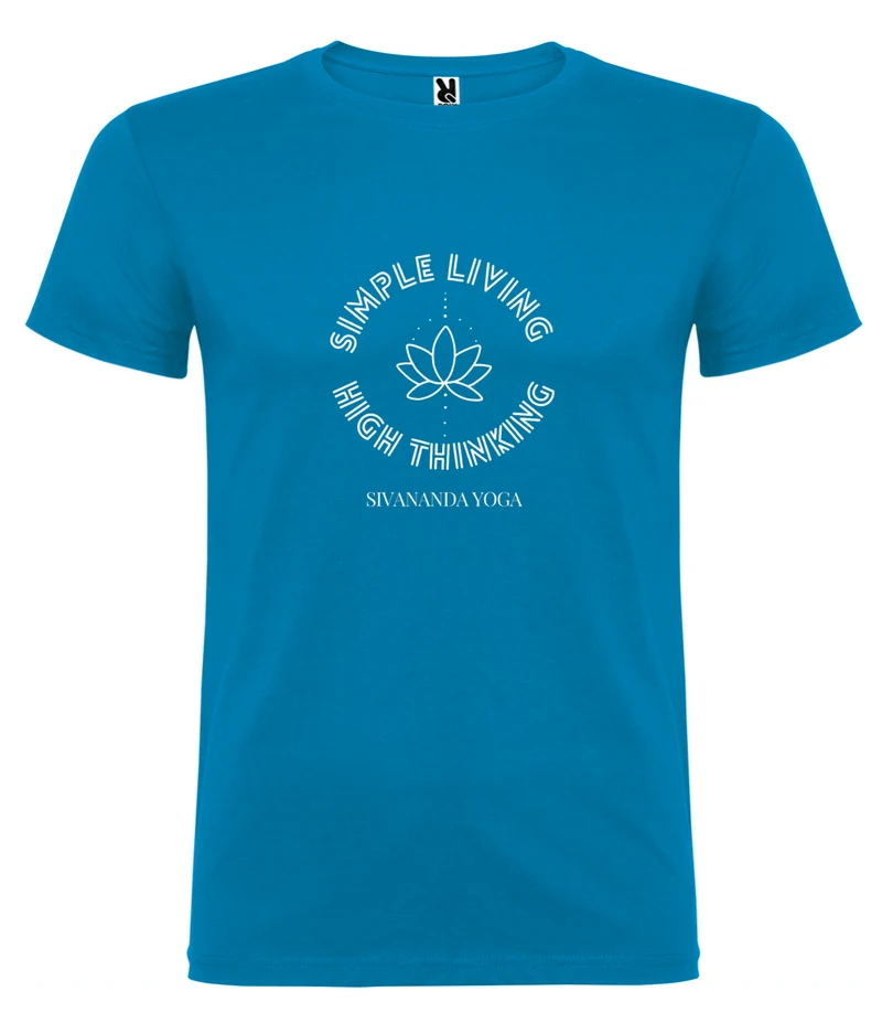 T-shirt de yoga unisexe en coton standard bleu turquoise - Simple Living High Thinking