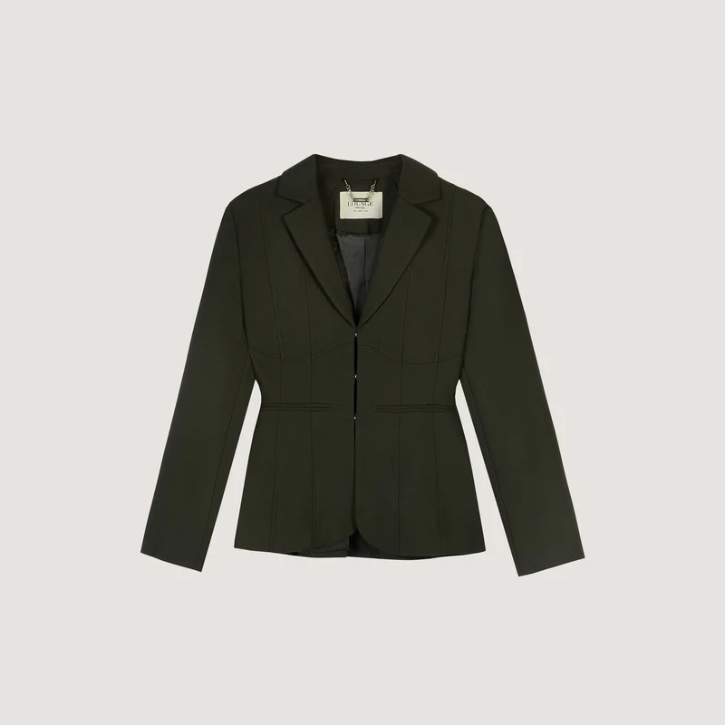 Blazer Ajusté avec Détail de Couture - Vert Foncé