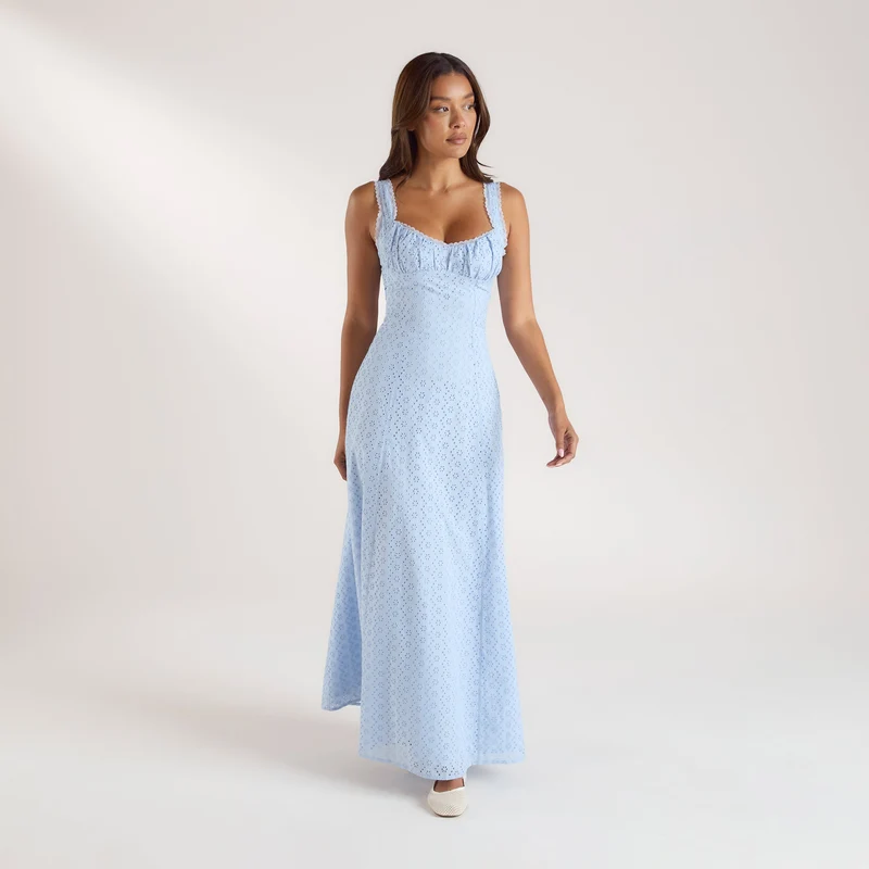 Robe Maxi Dos Corset - Bleu
