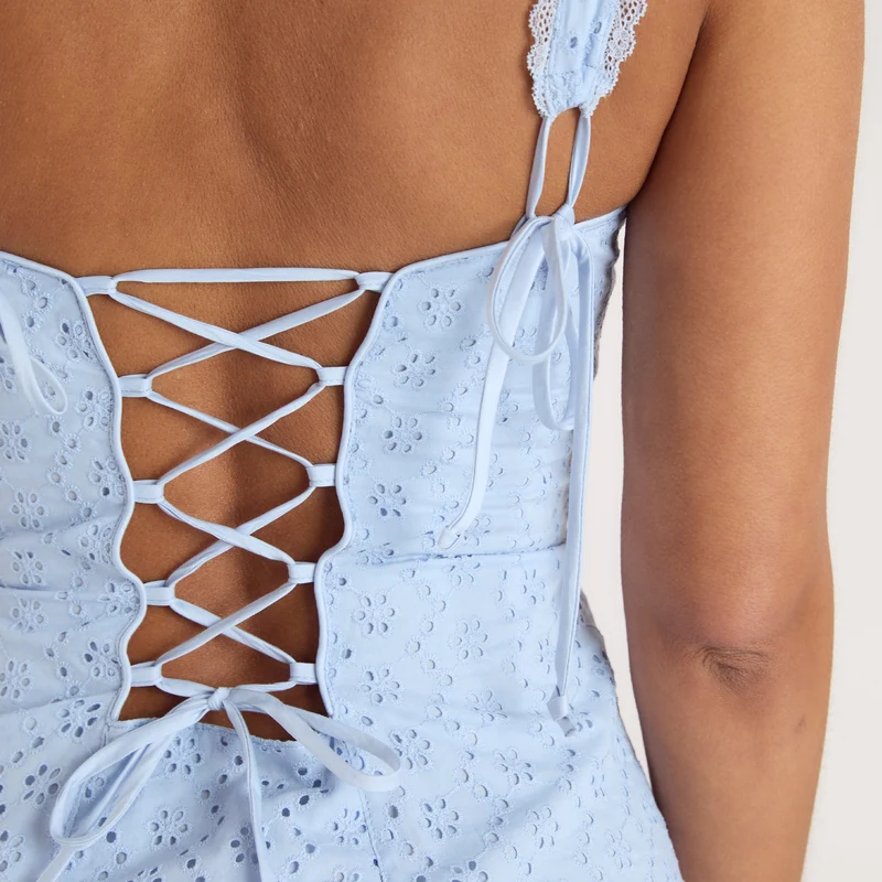 Robe Maxi Dos Corset - Bleu