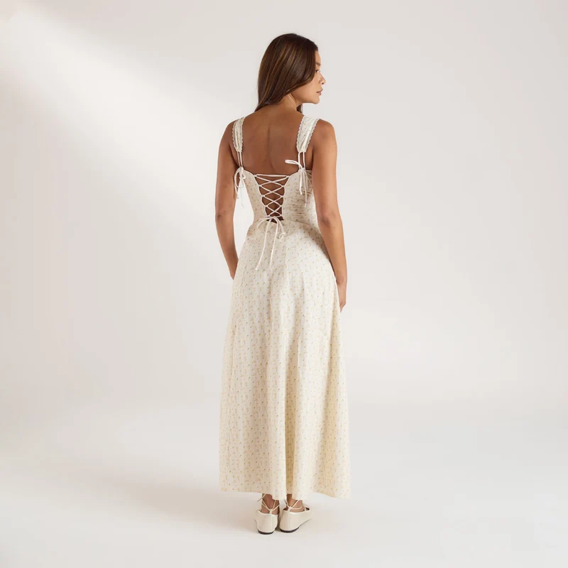 Robe Maxi Dos Corset - fleur de pêche