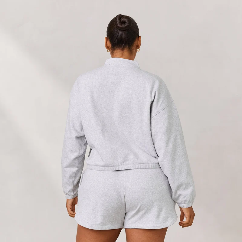 Varsity Pull avec Quart de Zip - Gris Givré