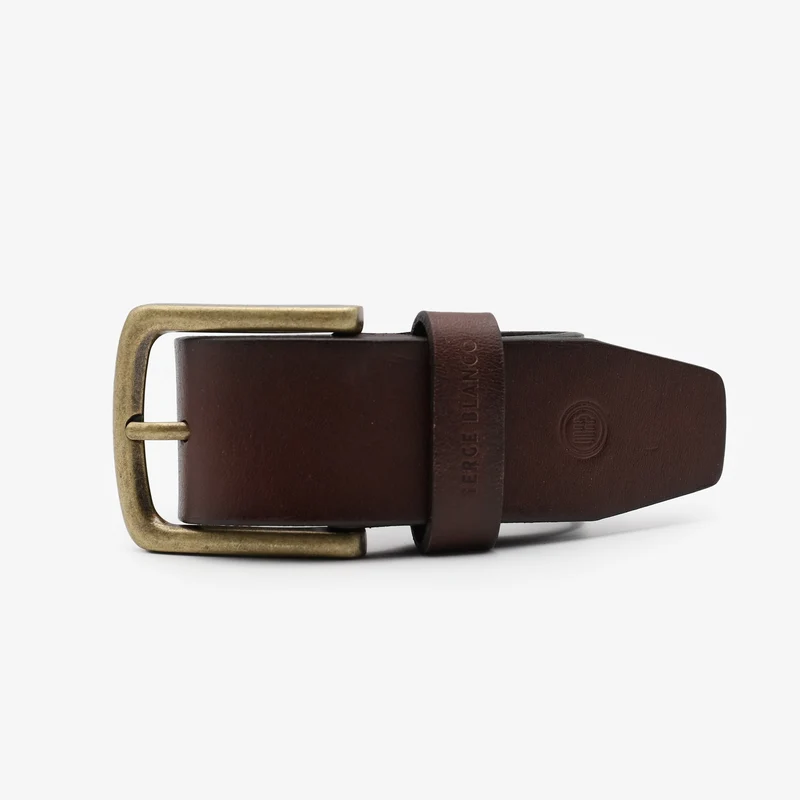 Ceinture cuir marron boucle vieil or