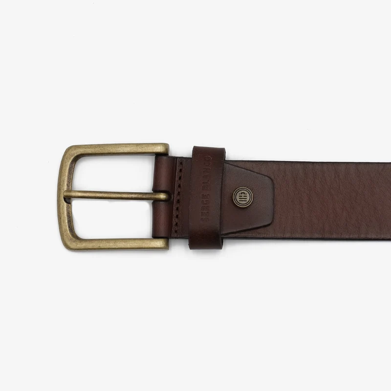 Ceinture cuir marron boucle vieil or