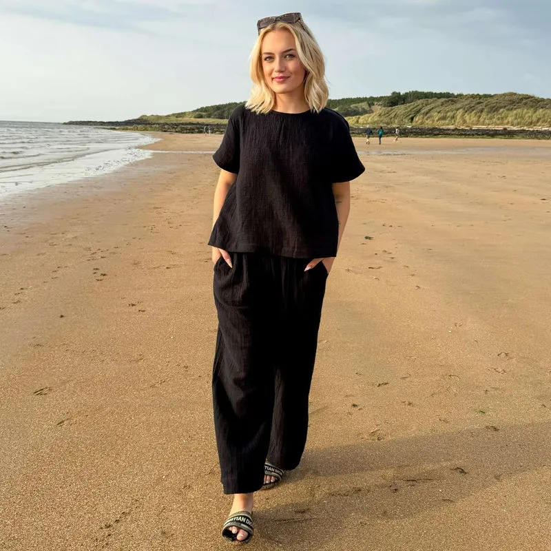 Ida Cotton Gauze T-Shirt - Black