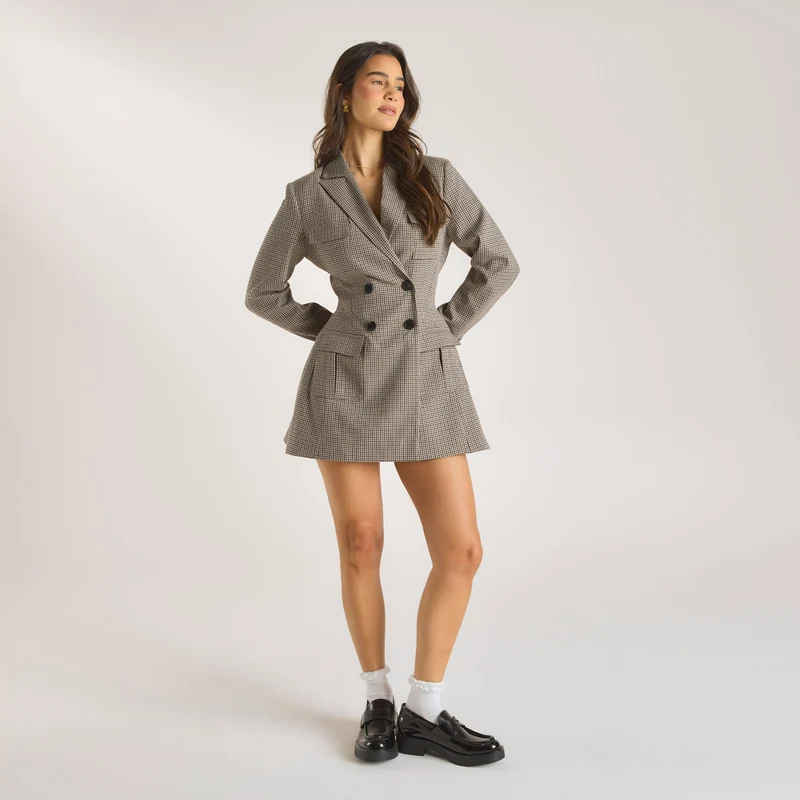 Robe Blazer Pied-de-Poule - Marron