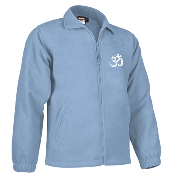 Veste de yoga zippée unisexe bleu clair en polaire - avec OM blanc
