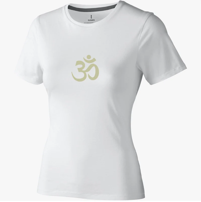 T-shirt de yoga blanc en coton standard coupe slim pour femme doré Om