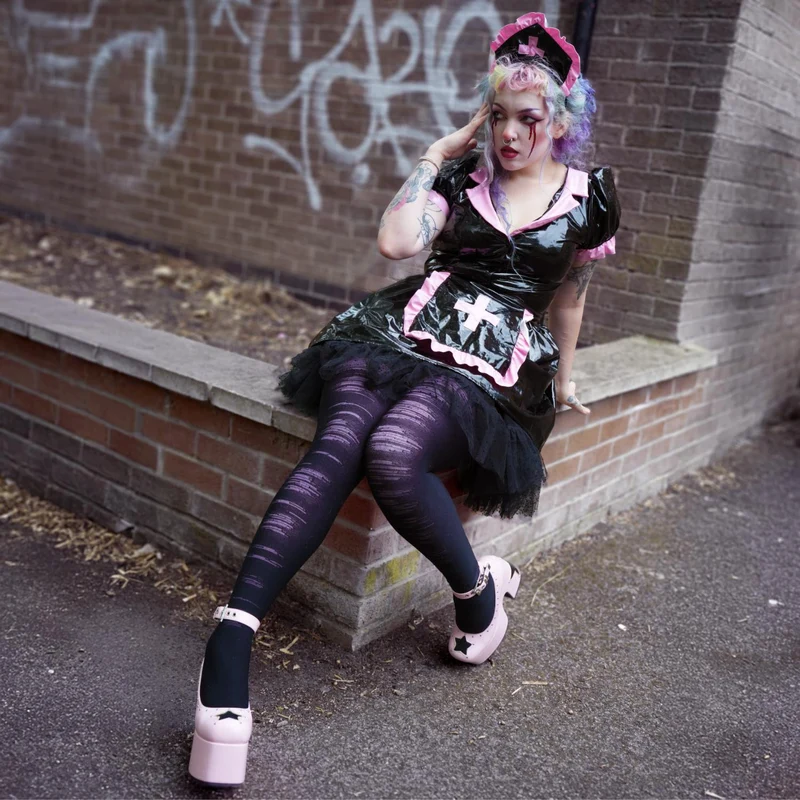 Mixed Denier Tights - Torn - Black
