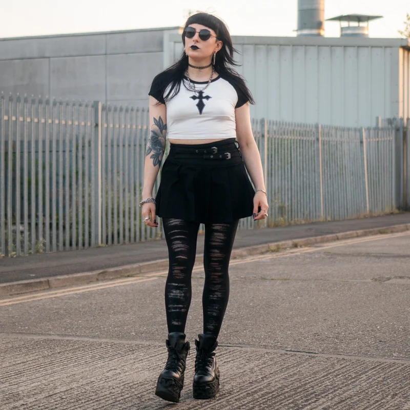 Mixed Denier Tights - Torn - Black