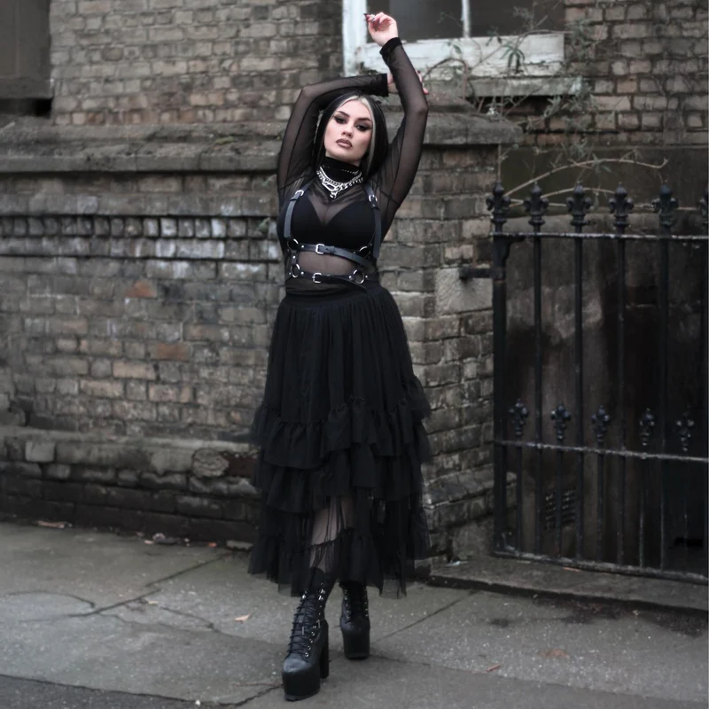 Maxi Mesh Skirt - Black