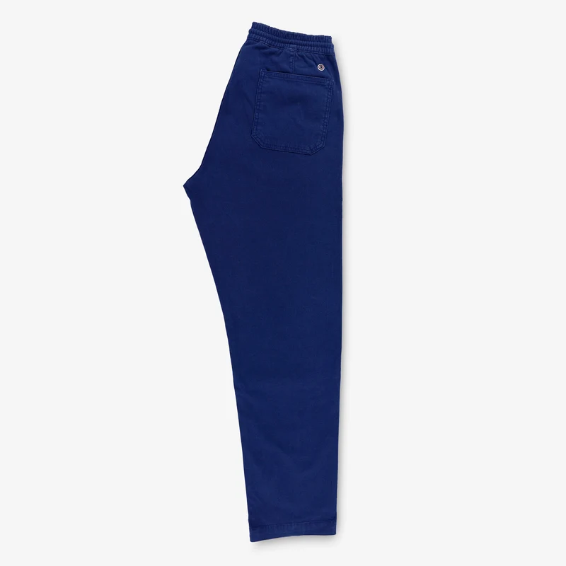 Pantalon 743 taille élastiquée en lin bleu coupe large
