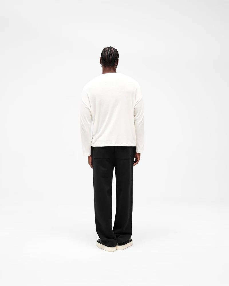 Initial Wide Leg Cuffed Sweatpant - Jet Black