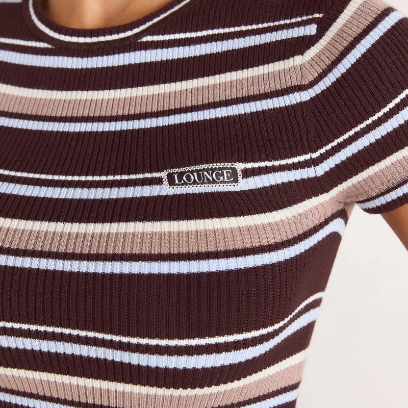 T-Shirt en Tricot - Rayures Marron