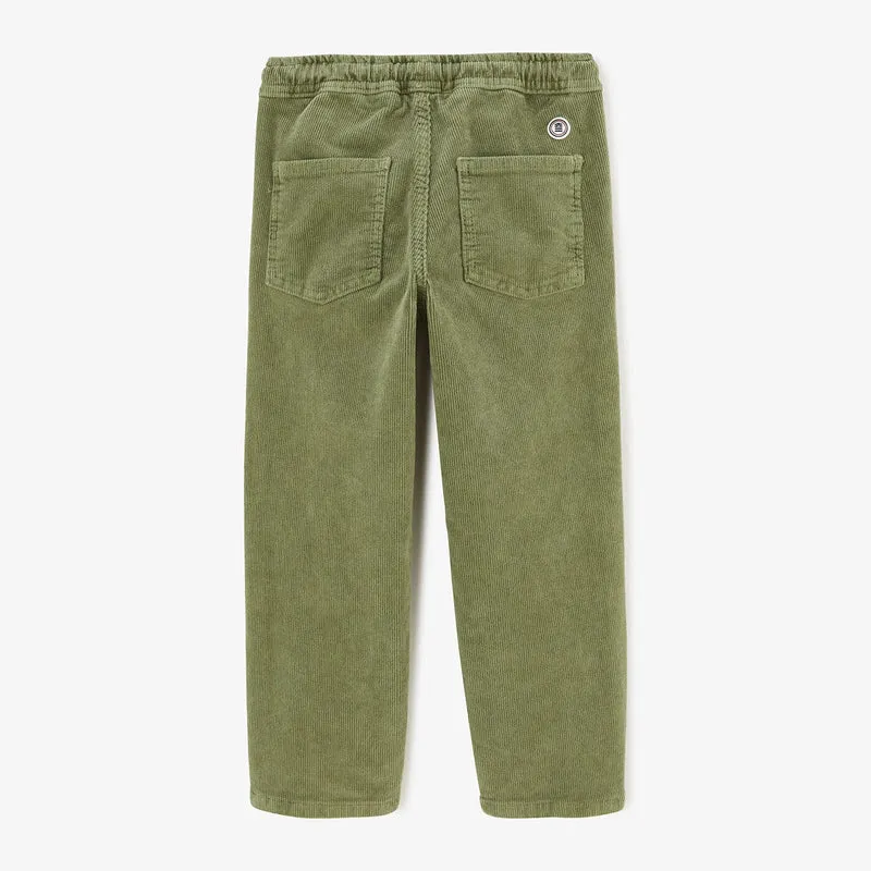 Chino velours 734 garçon avec taille élastique vert militaire coupe droite confort