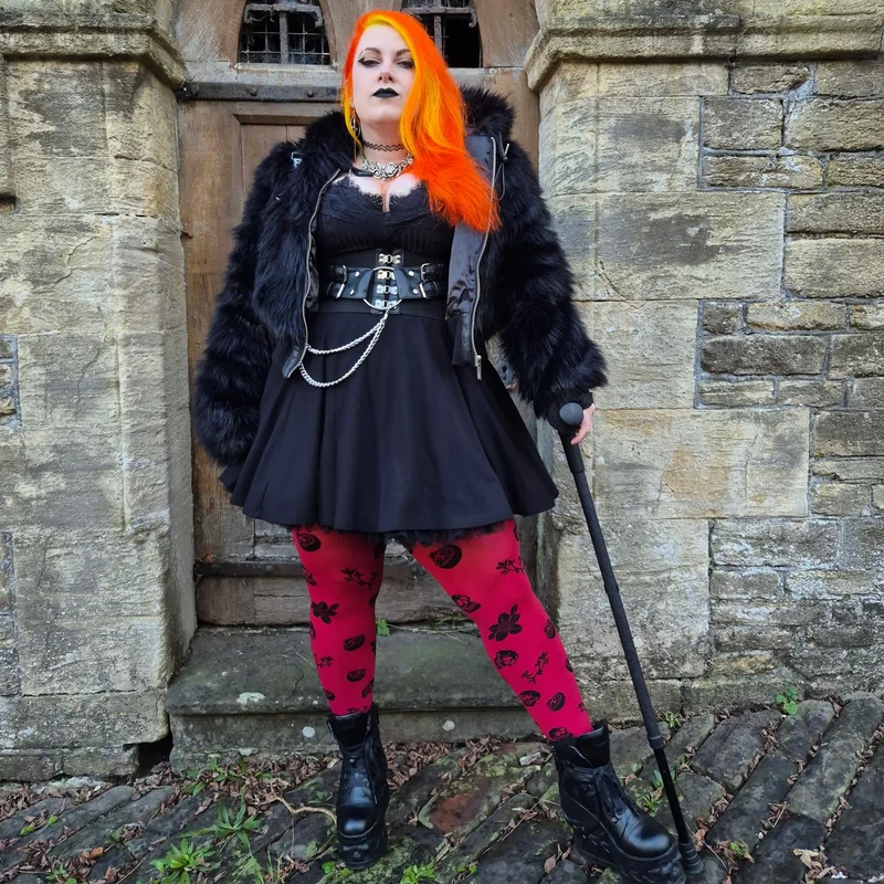 80 Denier Opaque Tights - Danu Skull Flower - Blood Red
