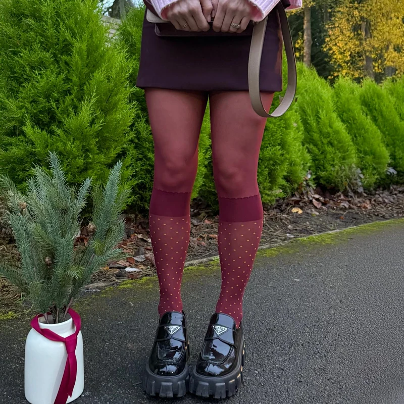Seoul Chic Faux Sock Tights - Burgundy