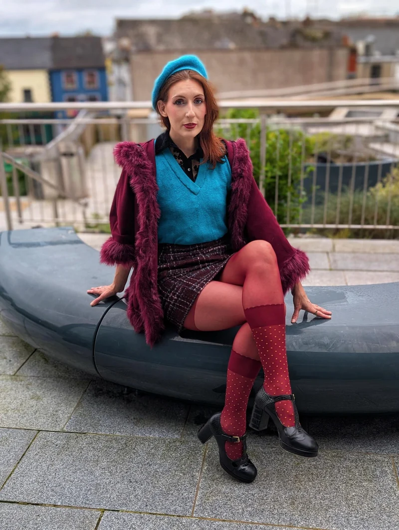 Seoul Chic Faux Sock Tights - Burgundy