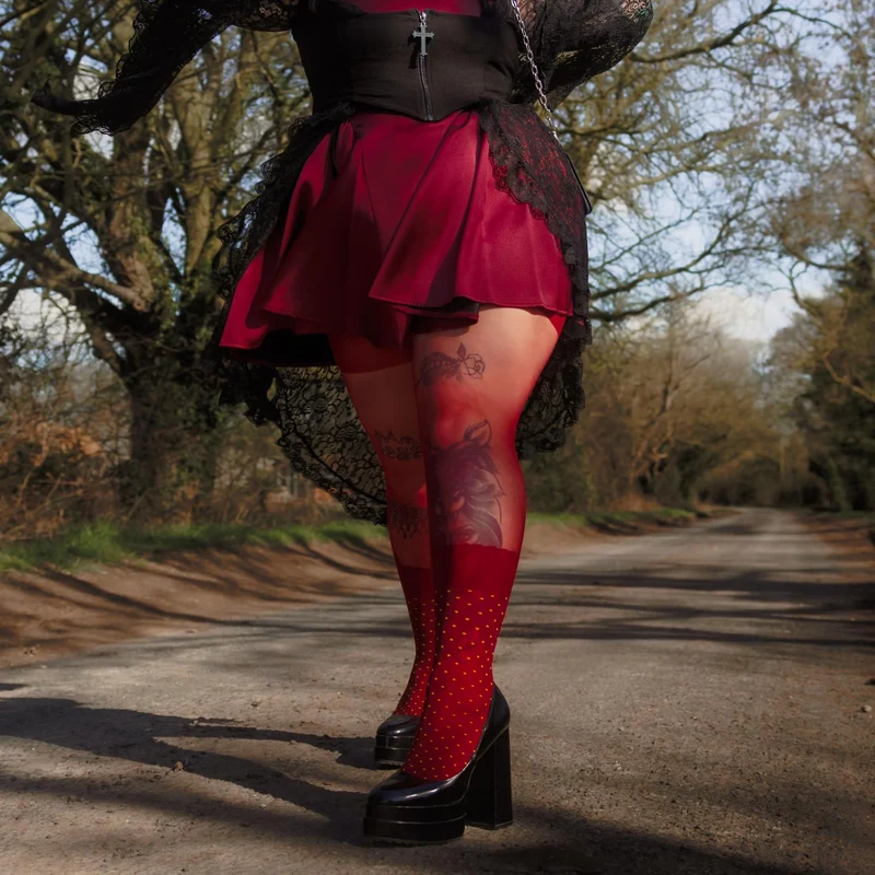 Seoul Chic Faux Sock Tights - Burgundy