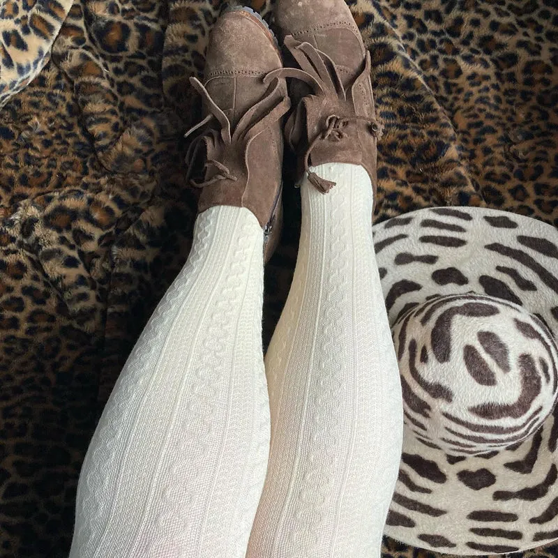 Grannies Cable Knit Wool Tights V2 - Oatmeal