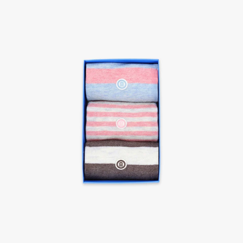 Pack 3 paires de chaussettes unies et rayées rose et bleu ciel