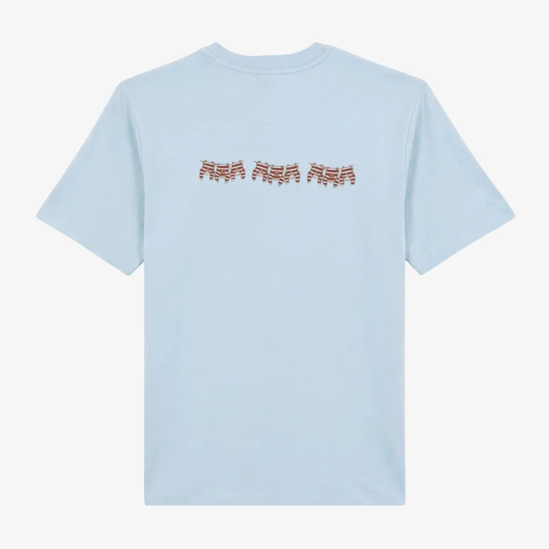 T-shirts col rond Théo en coton bleu ciel avec broderie dos