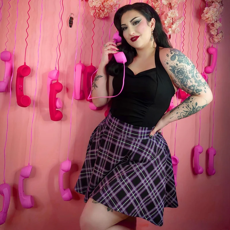 Plaid Mini-Flare Skirt - Moorland