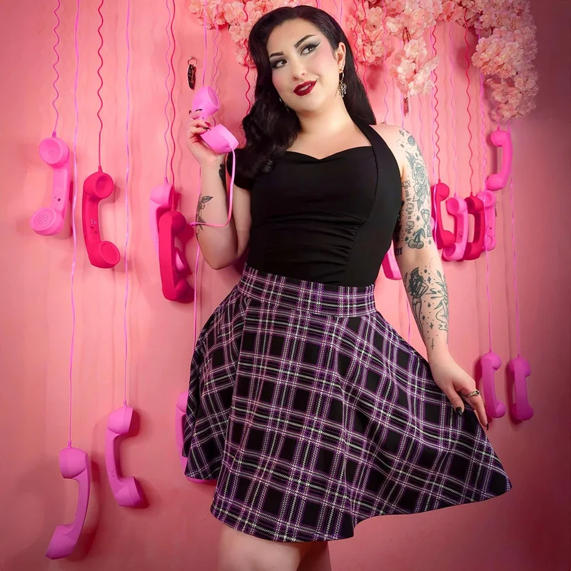 Plaid Mini-Flare Skirt - Moorland