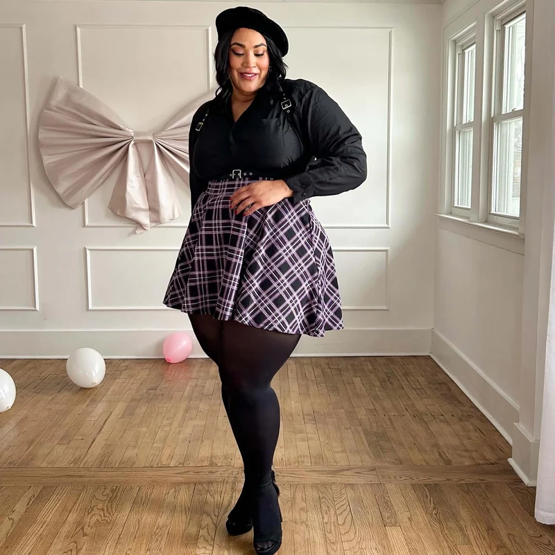 Plaid Mini-Flare Skirt - Moorland