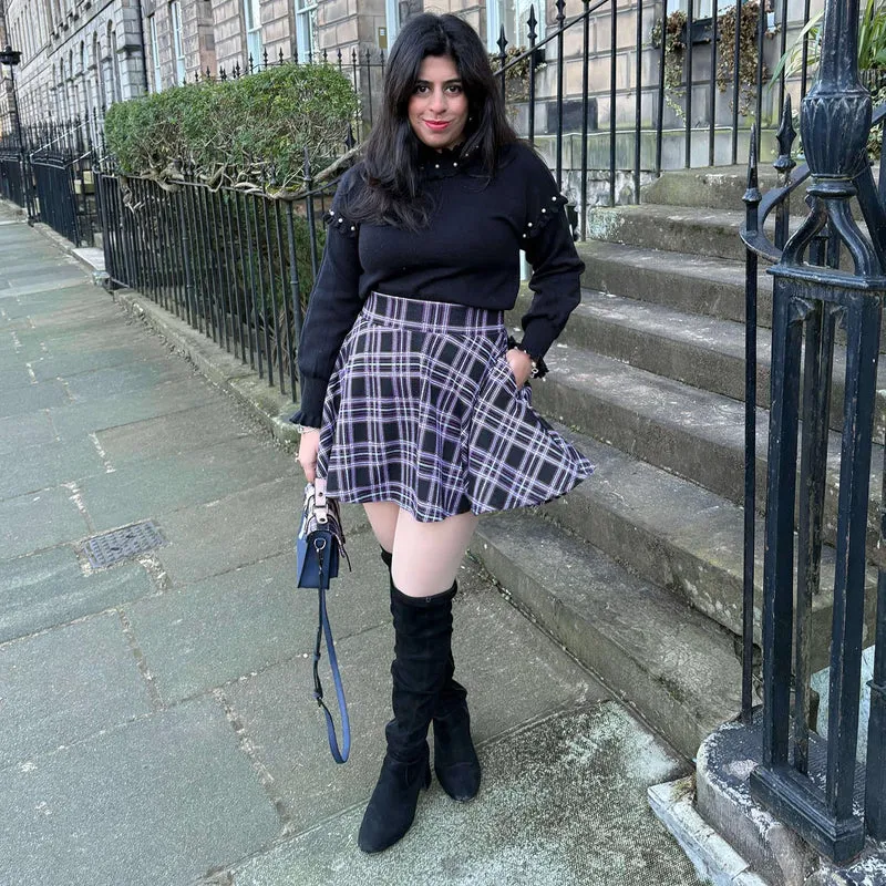 Plaid Mini-Flare Skirt - Moorland