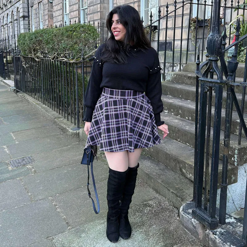 Plaid Mini-Flare Skirt - Moorland