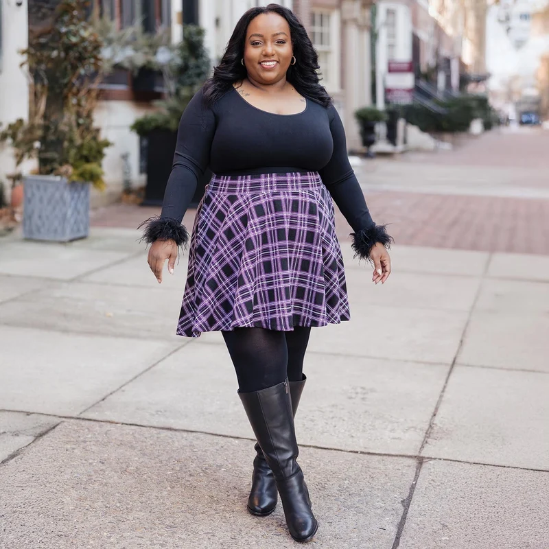 Plaid Mini-Flare Skirt - Moorland