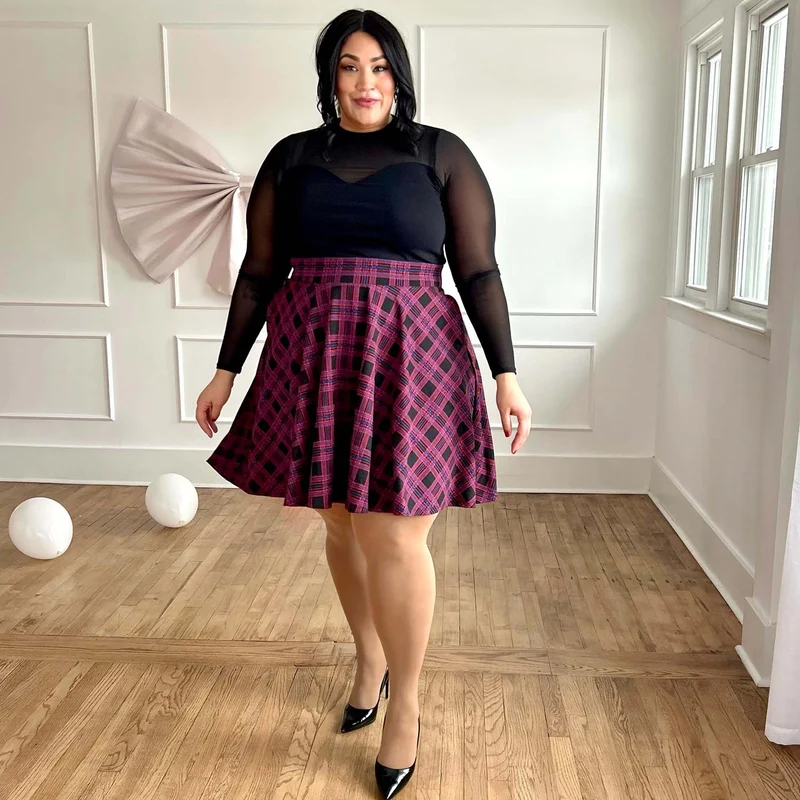 Plaid Flare Skirt - Ember