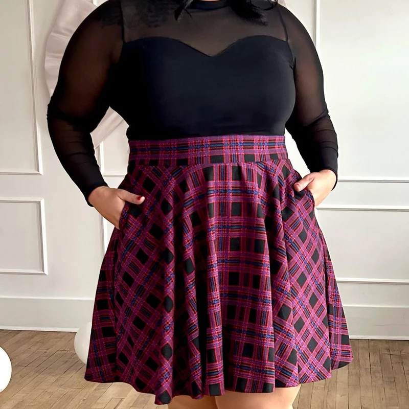Plaid Flare Skirt - Ember