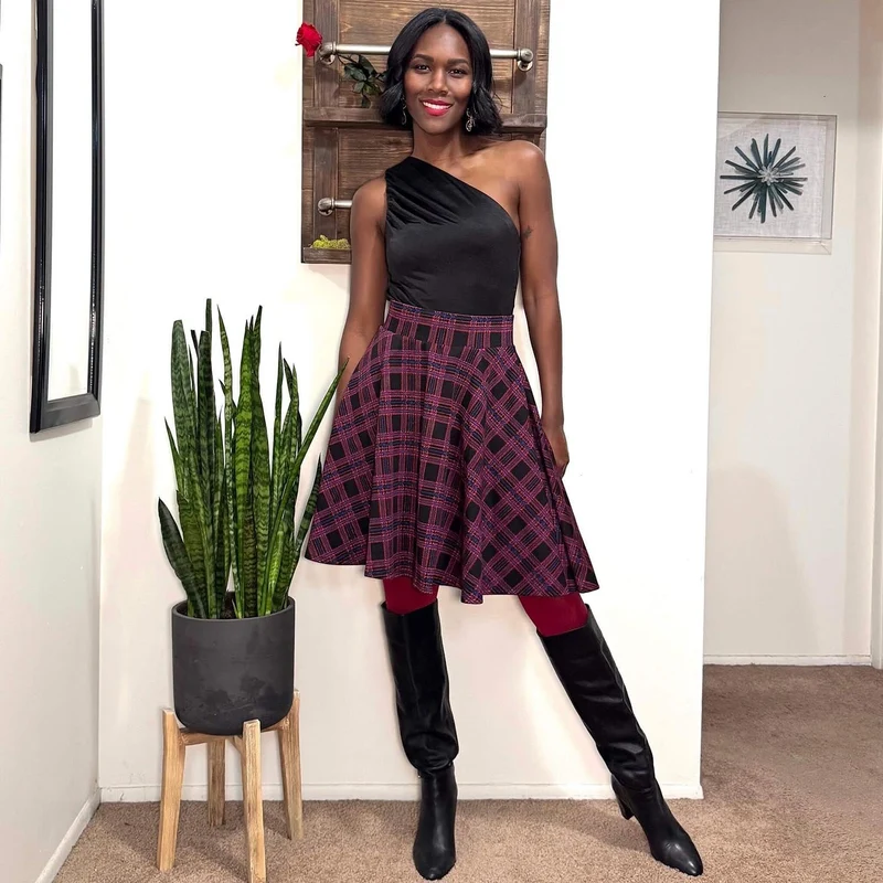 Plaid Flare Skirt - Ember