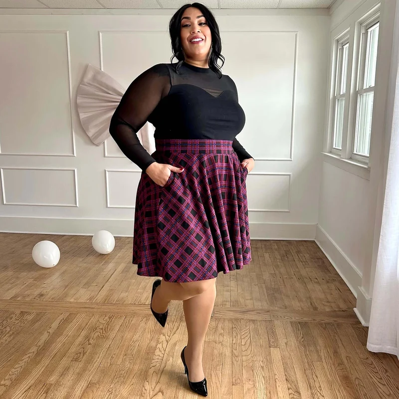 Plaid Flare Skirt - Ember