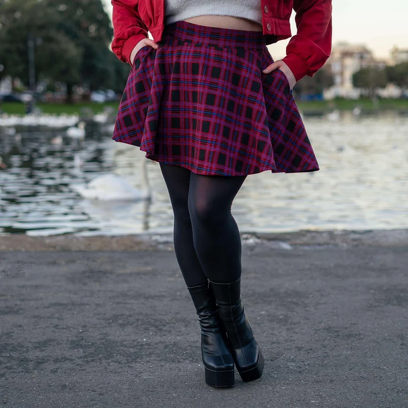 Plaid Mini-Flare Skirt - Ember